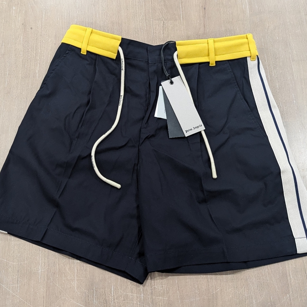 Mens PALM ANGELS Track Belt Drawstring Shorts Navy Blue